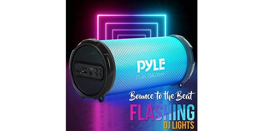 Pyle Portable Bluetooth BoomBox Speaker With Built-in Rgb Lights & Fm