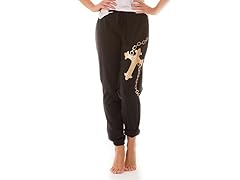 French Terry Pants Cross Chain Graphic,Black