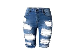 Olrain Women (10) Distressed Short Jean Blue