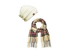 Women's Plaid Print Scarf Beanie Set