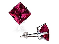 CZ Square Ruby Earrings