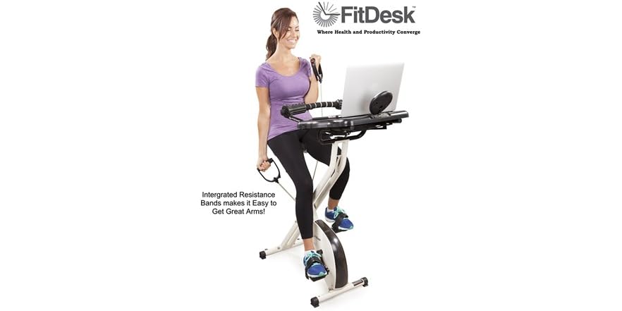 fitdesk 3.0 desk exercise bike with massage bar white