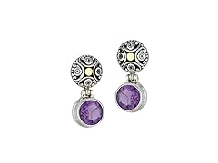 Greg Anthony Bali Genuine African Purple Amethyst And White Topaz Stud Earrings