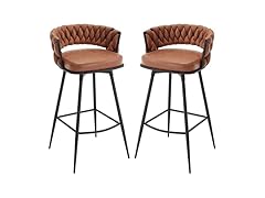BV Counter Height Bar Stools Set of 2, 26 inch Seat Height Bar Stools, 180° Swivel Barstools with Woven Back and Footrest, Suede Fabric Counter Stools for Kitchen Island, Bar Pub (Open Box)