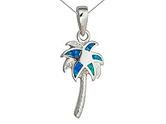 Sterling Silver Rhodium Created Opal Palm Tree 18"