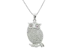 Sterling Silver Pave Owl Pendant With Pink Eyes