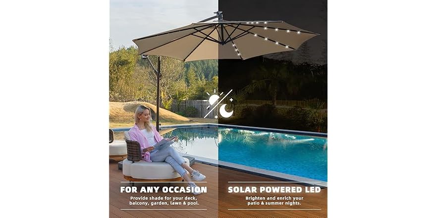 wikiwiki 10ft LED Offset Patio Umbrella