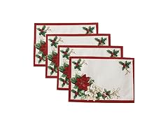 Threadmade Red and White Poinsettias Placemat, Set of 4