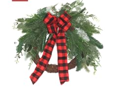 22" Pine Leaves Bow Christmas Wreath