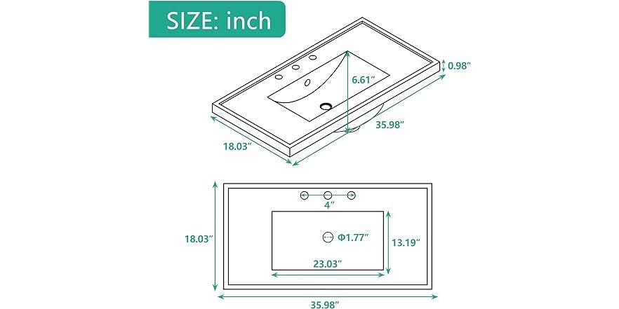 36" Bathroom Vanity Top Only Sink