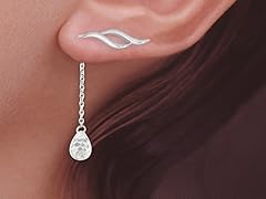 Silver Swirl Ear Pin Earring CZ Dangle