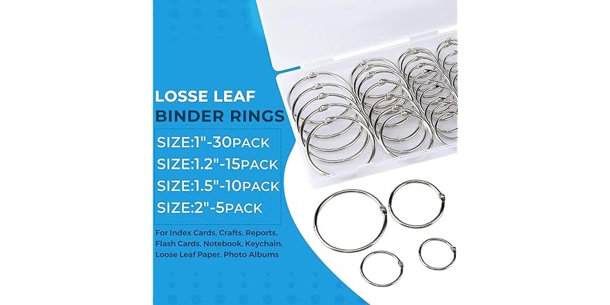 Binder Rings Assorted Sizes 60 Pack