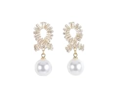 18K Gold Plated Stainless Steel Drop Earrings with CZ &Pearl