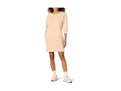 Womens Fleece Blouson Sweatshirt Dress Beige (S)