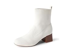 Womens Knit Stretch Ankle Boots Ivory (8)