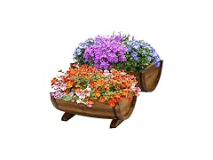 IDZO Solid Acacia Wood Half Barrel Planters, Set of 2