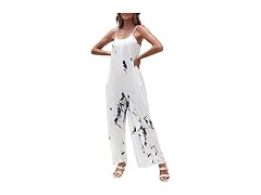 Fkeep Women (M) Loose V Neck Sleeveless Wide Pants