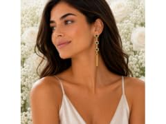 18K Gold Black Flower Tassel Earrings