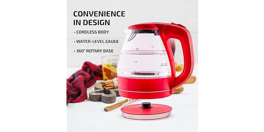 OVENTE Electric Kettle,1.5L Borosilicate Glass Red