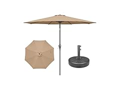 YSSOA 9' Patio Umbrella with 50lbs 20" Capacity Fillable Heavy Duty Round Base
