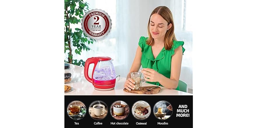 OVENTE Electric Kettle,1.5L Borosilicate Glass Red