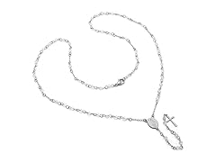 Ladies 18K Gold Plated Stainless Steel Rosary Necklace w/ Cross Accent