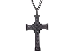 Blackjack Jewelry Stainless Steel CZ Large Cross Pendant With 24" Cuban Chain