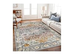 CHAMPLANT Tan/Gray Floral Print Area Rug 8'x10'