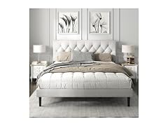 Platform Bed Frame, Tufted Headboard