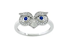 Sterling Silver Pave Owl With Sapphire Colored CZ Eyes Ring
