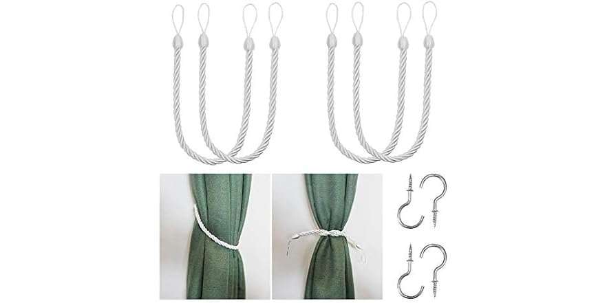 Curtain Drapery Rope Tiebacks 4 Pack- White