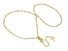 Ladies 18K YGP Stainless Steel Rosary Necklace w/Cross
