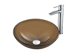 VIGO Sheer Sepia Glass Vessel Sink and Shadow Faucet Set in Chrome Finish