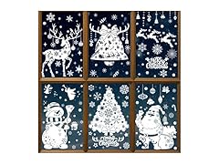 Mapleboom White Christmas Snowflake Window Stickers, 24 Sheets/4Sets