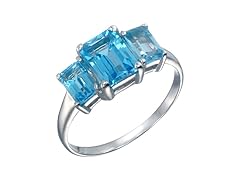3 CT Silver 3 Stone Blue Topaz Ring- Pick Size