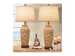 TOBUSA Set of 2 Rattan Table Lamps