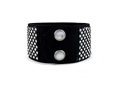 Leather Black and White Swarovski Elements Crystal Bracelet