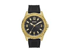 Guess Men's 50mm Watch - Black Silicone Gold Tone