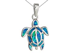 Sterling Silver Rhodium Created Opal Turtle 18" DC