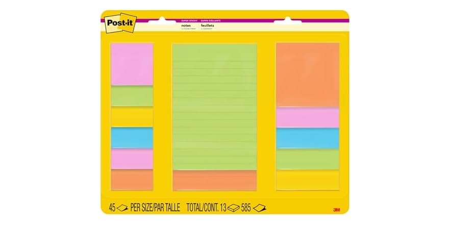 Post-it Super Sticky Notes, Assorted Sizes, 13 Pads
