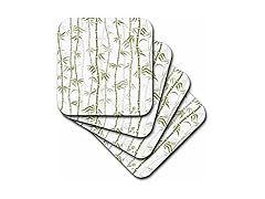 3dRose cst_78445_2 Green Bamboo Pattern Against a White Background Soft Coasters, Set of 8