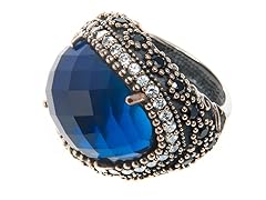 SS Oval Dyed Sapphire Genuine Semi-Precious Gemstone CZ Ring