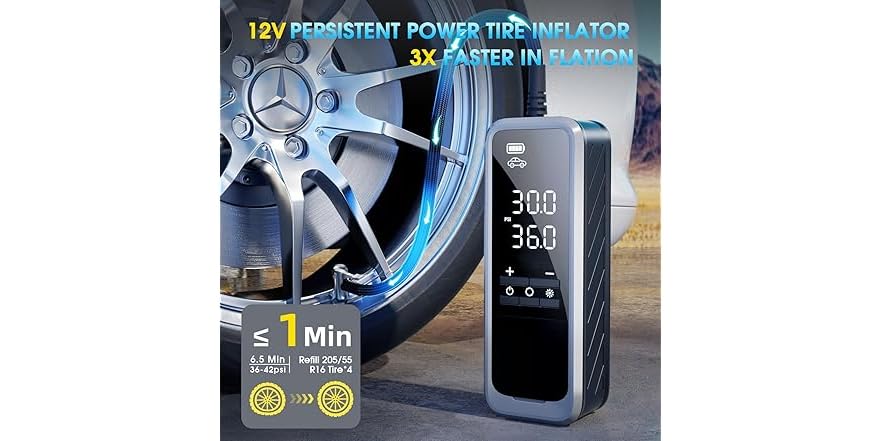 KZKB Portable Tire Inflator - 160 PSI Air Compressor With Digital Gauge For Car Bike Ball
