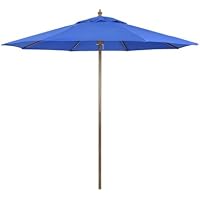 9ft Rd Faux Wood Metal Patio Umbrella, Push Open Pin Stop (Various)