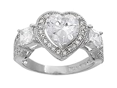 18K White Gold Plated CZ Heart Engangement Ring