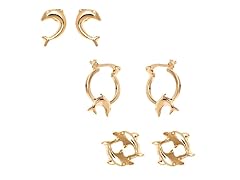 Gold Dolphin Set of 3 Stud & Hoop Earrings