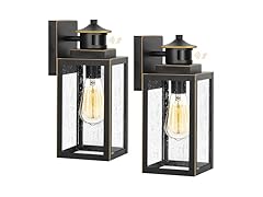 BesLowe 2-Pack Motion Sensor Outdoor Wall Lights, Black with Gold Trim