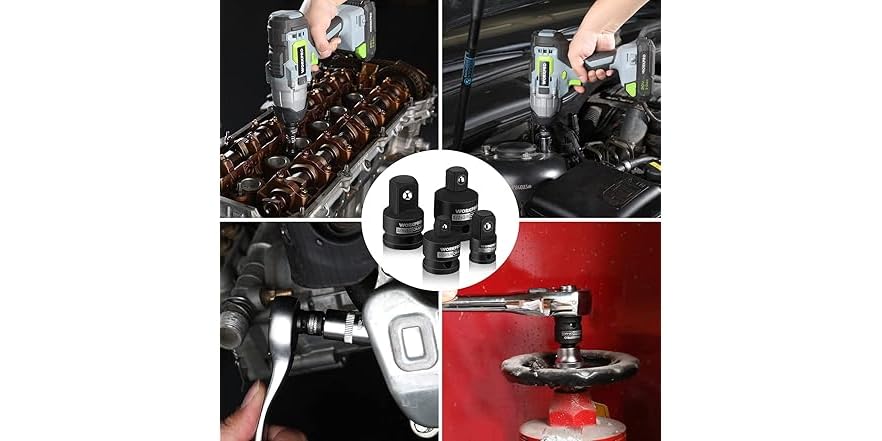 WORKPRO 4-Piece Impact Socket Adapter & Reducer Set – 1/4, 3/8, 1/2 Drive, CR-MO Steel