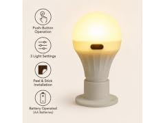 2-Pack Push-Button Stick On LED Light Bulb Battery-Operated