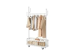 Takywep Rolling Clothing Rack with Wheels and Basket Storage 